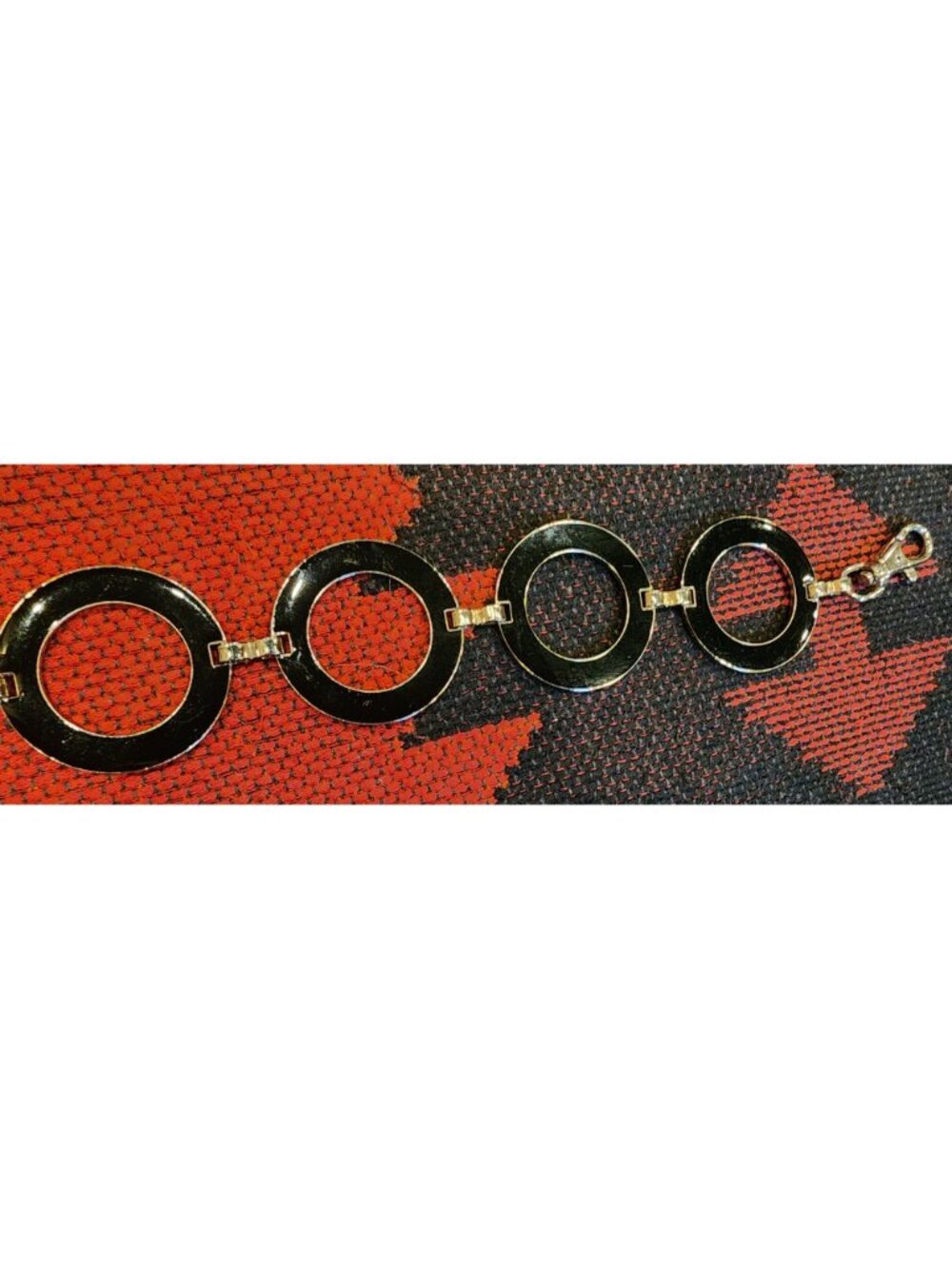 VINTAGE Black & Silver Circle Link Belt Jewelry With Adjustable Chain Clasp 41 I - Picture 4 of 7